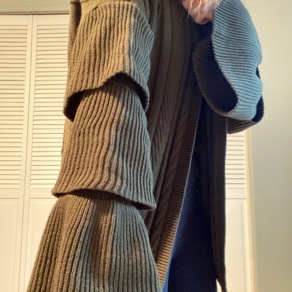Olive Green Cardigan with Ruffle Sleeves - Picture 2 of 5